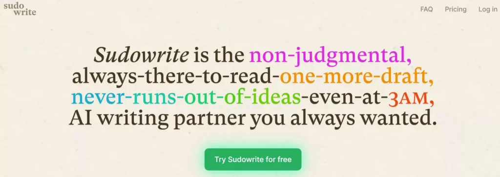 Sudowrite landing page: AI writing assistant for fantasy romance. Enhance world-building & emotional depth in long-form content