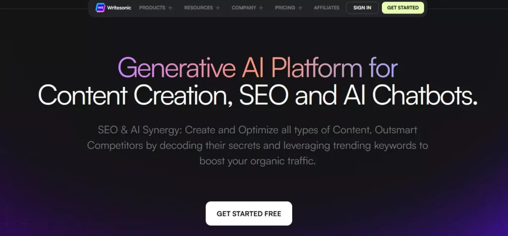 Writesonic: AI writing platform for content creation, SEO optimization, and AI chatbots