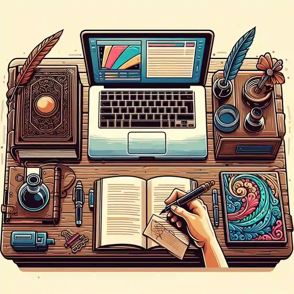 Writer's desk with traditional, modern & whimsical sections. Explore writing styles for your AI romance.