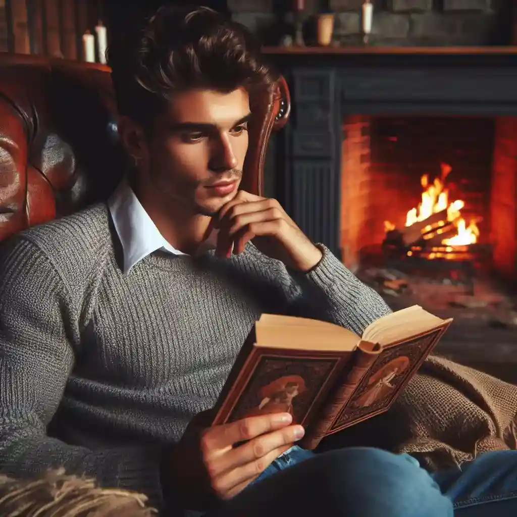 Reader captivated by romance novel, emphasizing the power of intriguing character backstories.