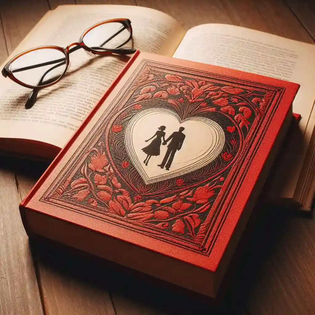 Open book with red cover lies on a wooden table, symbolizing traditional storytelling