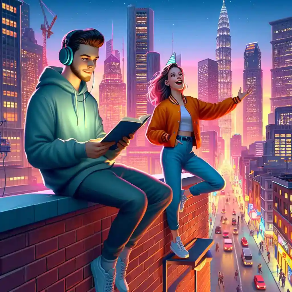 Introverted writer & extroverted artist together, showcasing complementary personalities in romance