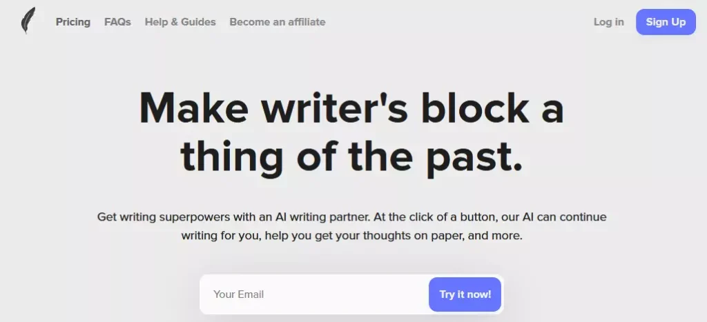 ShortlyAI Homepage: AI writing tool helps writers summarize text, identify character traits & craft dialogue for love stories.