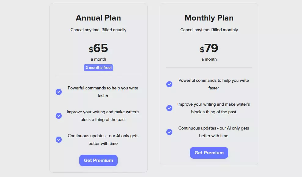 ShortlyAI Pricing: Monthly ($79) and Annual ($65) plans for AI-powered story writing assistance