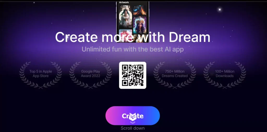 Dream by WOMBO: AI art generator for creating visuals to inspire paranormal romance stories.