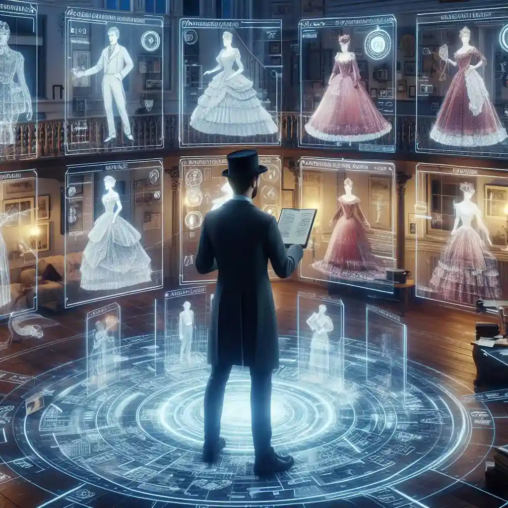 AI-generated holograms help a writer research Victorian-era fashion, etiquette, and architecture for an immersive historical romance novel.