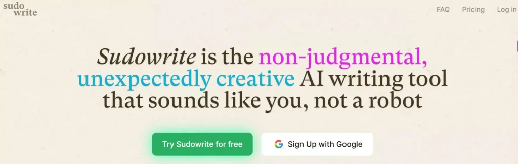 Alt text: Soduwrite Homepage: AI writing tool for novelists, promotes creative descriptions
